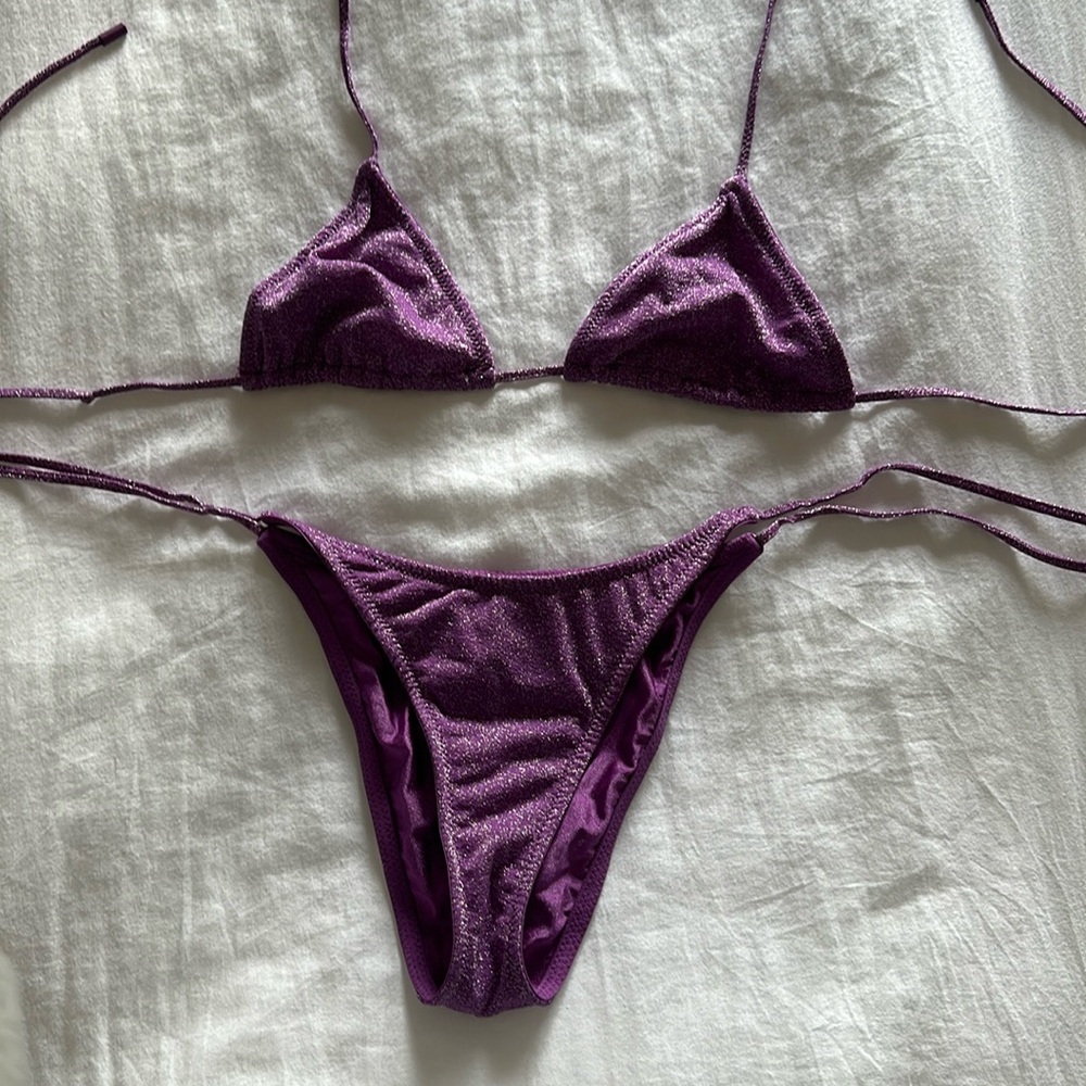 purple sparkle triangl bikini